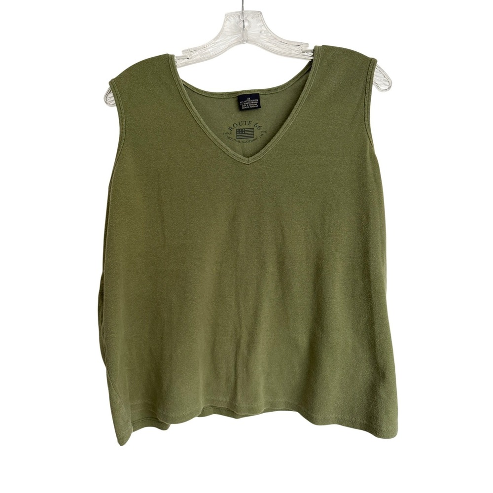 Route 66 Womens 2X Olive Green V-Neck Sleeveless Tank Top Cotton Blend Stretch